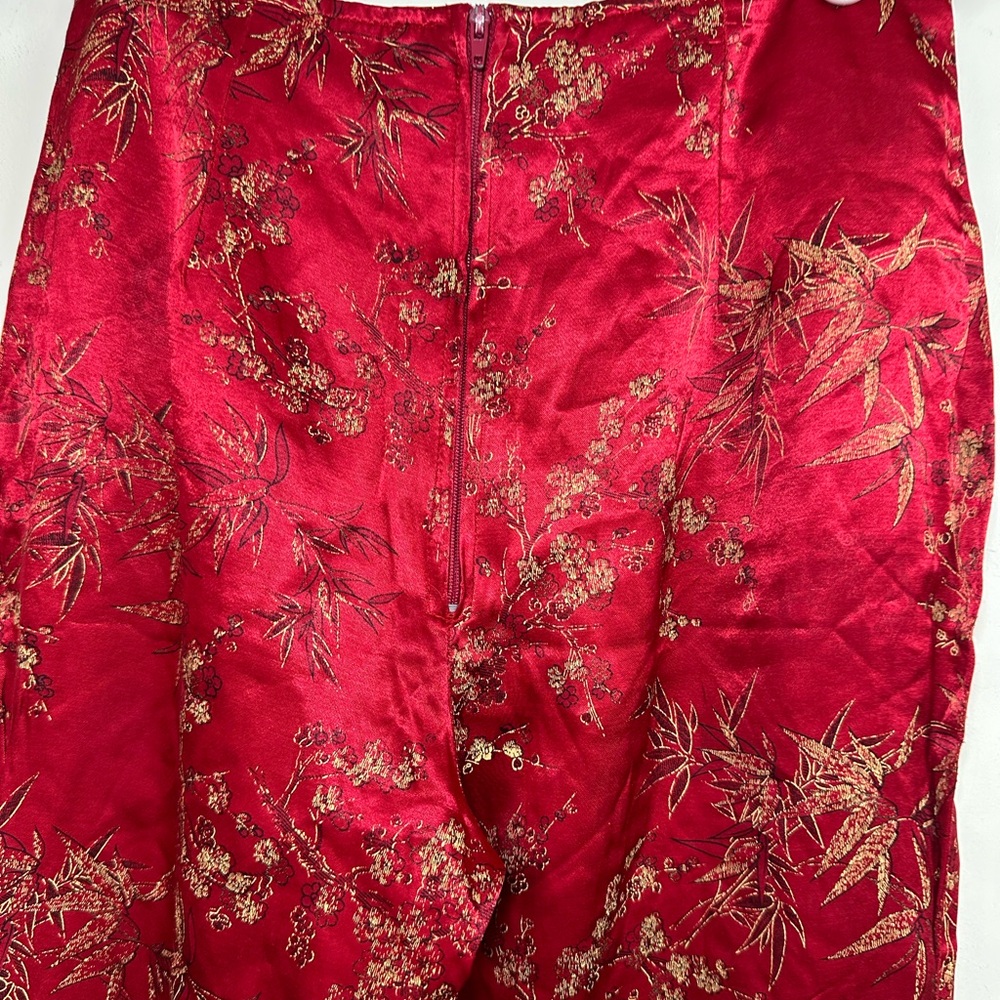 Charlotte Russe Red Asian Inspired Vintage 90’s/Y2K Rayon Satin Kick Flare Pants